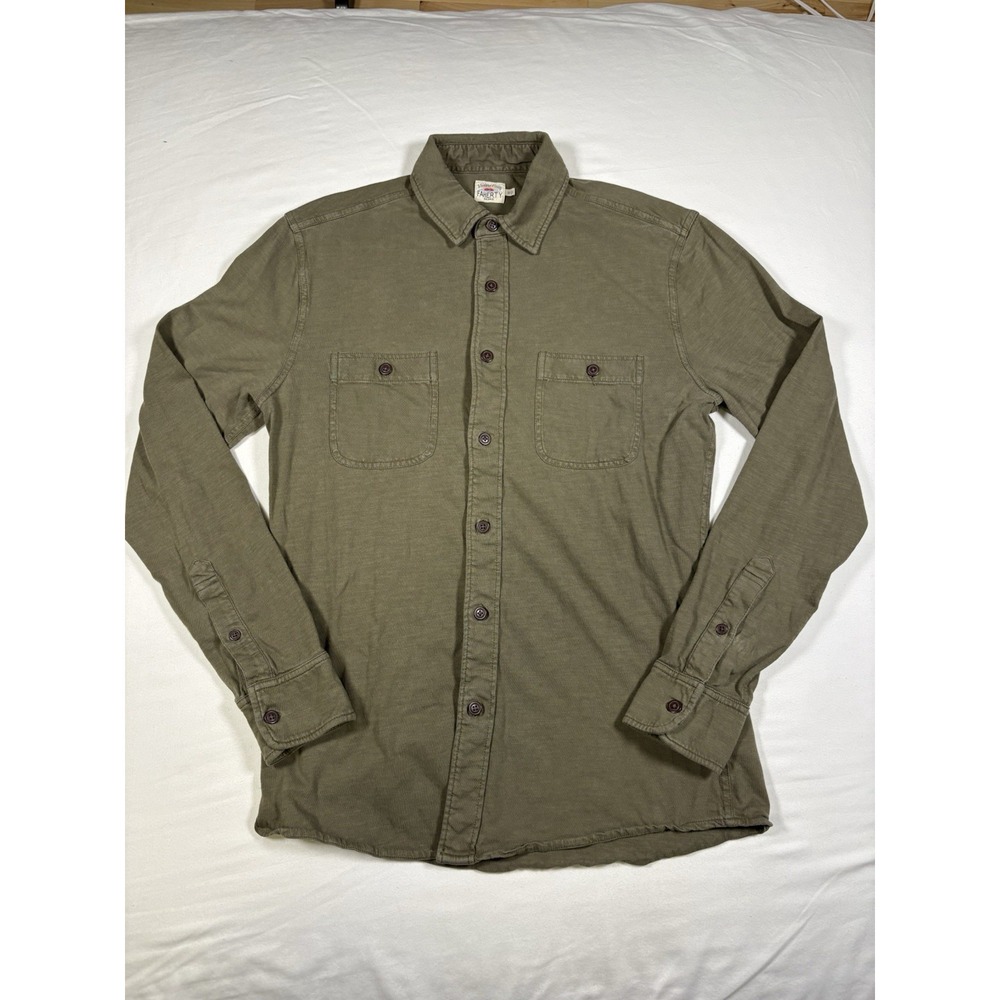 Faherty Brand Seasons Shirt Mens Medium Pine Olive Organic Cotton Knit Button Up